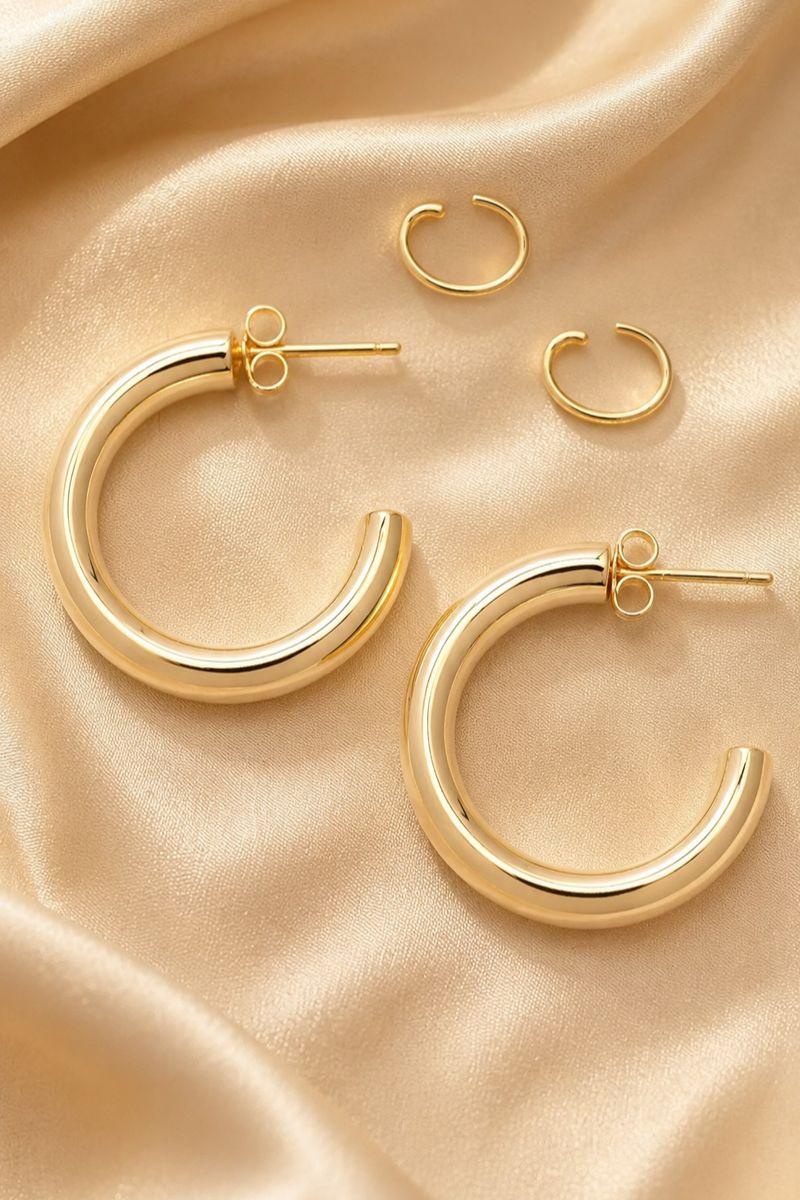 Yellow Gold Plated Earrings CE0100 - 3 Days / Gold - COCOMELODY